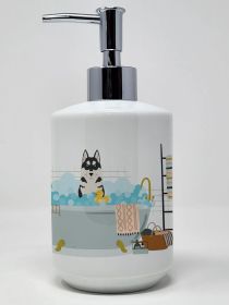 Black Siberian Husky Ceramic Soap Dispenser Hand Soap Dispenser Pump Bottles for Bathroom Kitchen, Empty Refillable Liquid Soap Container